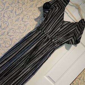 Indulge Elegant Black and White Striped Jumpsuit
